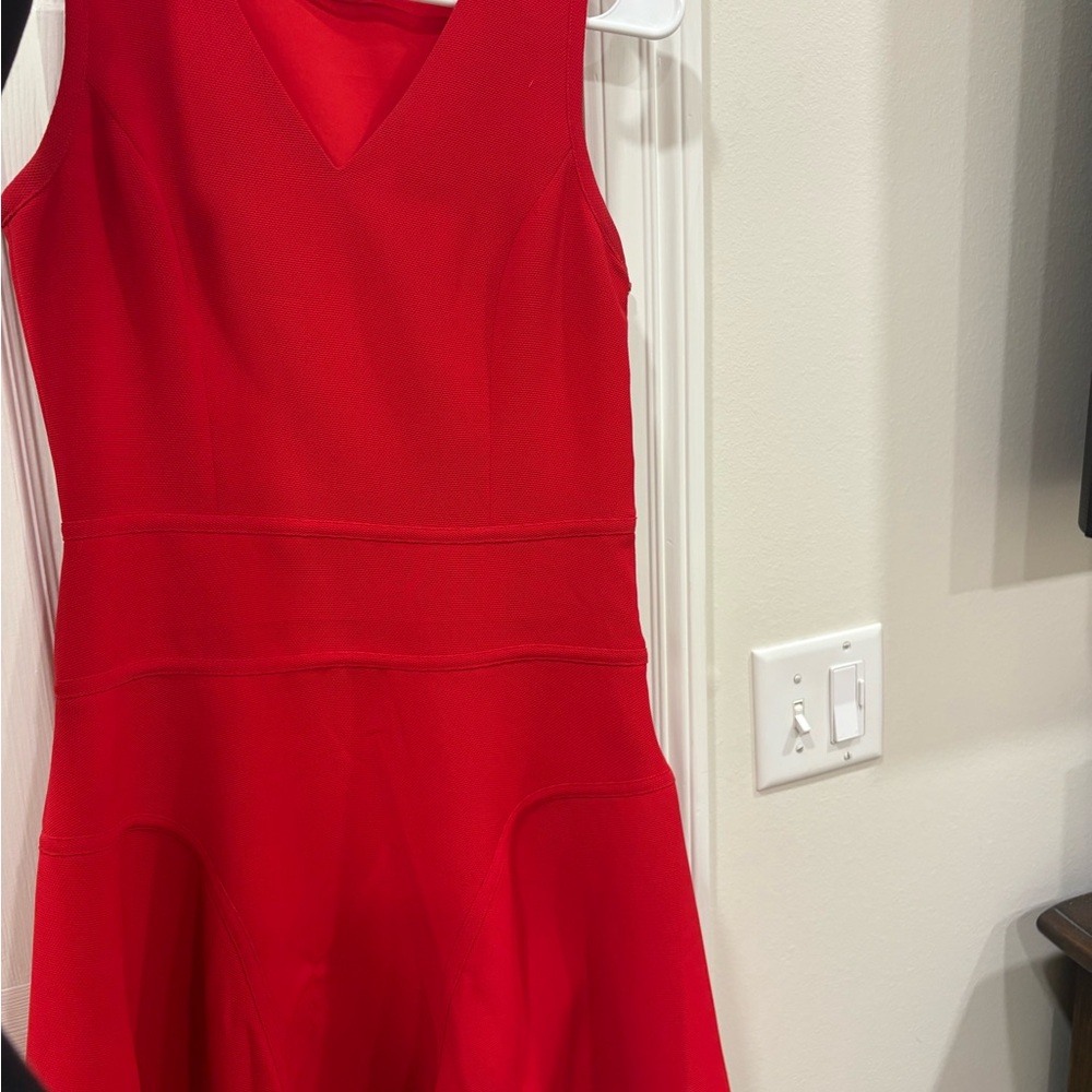 A|X Armani Exchange red v-neck fit and flare mini dress